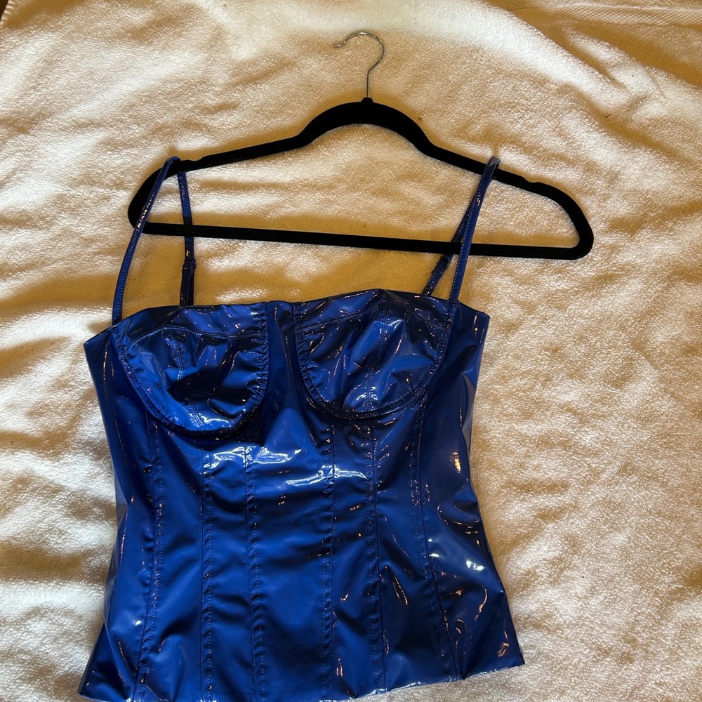 Fashion Nova Blue Patent Leather Top